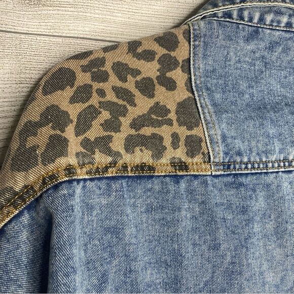Denim and Leopard Print Jean Jacket - Picture 2 of 6